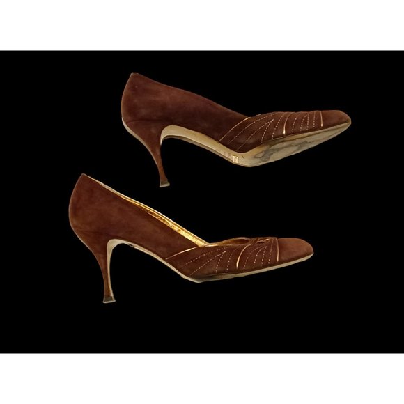 Dolce & Gabbana Brown Suede Gold Accent High Heel Shoes Size 38.5 - Picture 9 of 9